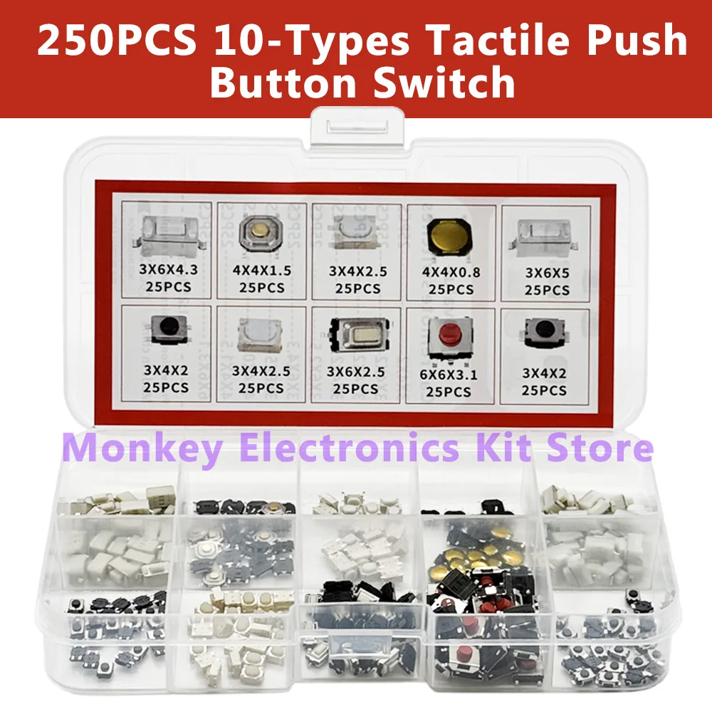 

250PCS/1 Set 10-Types Tactile Push Button Switch Car Remote Control Keys Button Touch Micro switch
