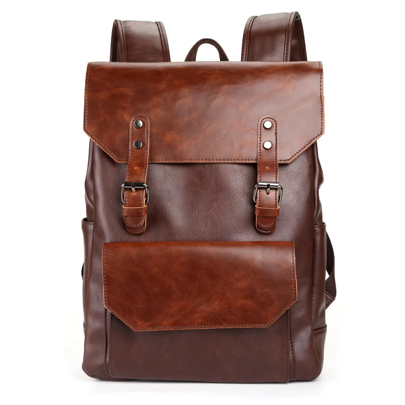 Women Men School Bags PU Leather Backpacks Multifunctional Vintage Waterproof Travel Backpack Retro 15.6 Inch Laptop Bag for Men