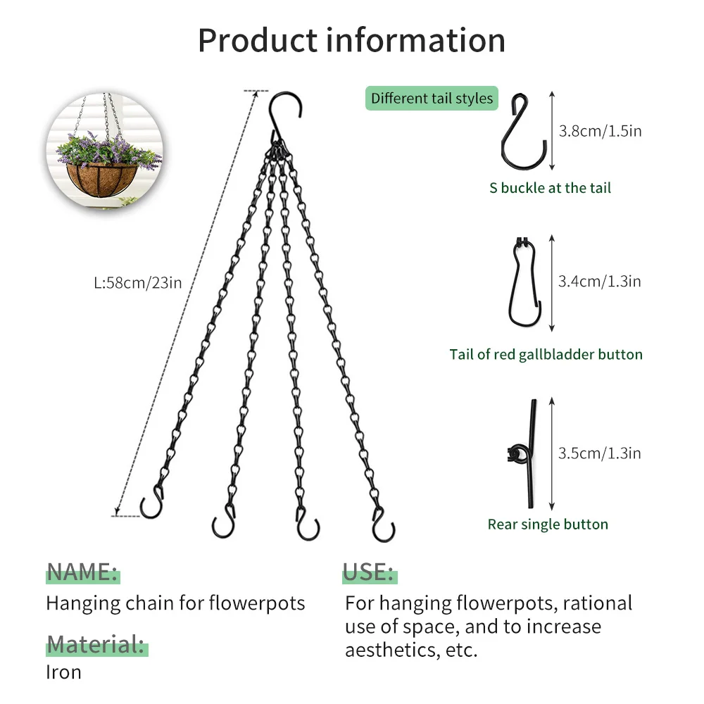 Black Double Eight Chain Flower Pot Hanging Chain Black Iron Chain Hanging Pot Chain Flower Basket Hook Hanging Pot Chain