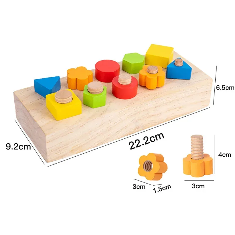 Boulons à écrou en bois pour enfants, jouet en forme de couleur, motricité Fine, planche à vis, taille assortie, jeu de Cognition, jouets sensoriels éducatifs