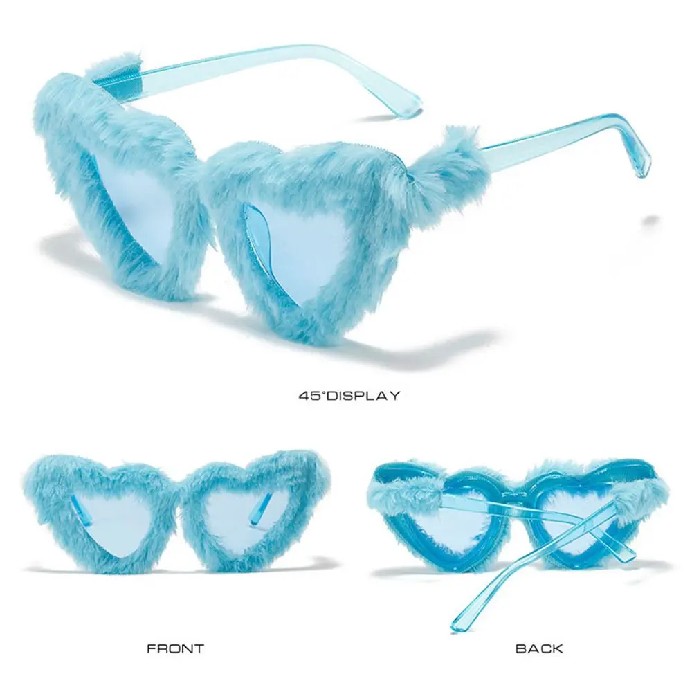 Mode Frauen UV400 Schutz Liebe Herz Sonnenbrille Herzförmige Sonnenbrille Brillen Plüsch Dekor Sonnenbrille Damen Shades