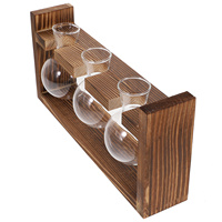 1 Set Water Propagation Vase Wooden Glass Hydroponic Flower Container For Home Desktop Decor Office Indoor Plant Dried Flowers