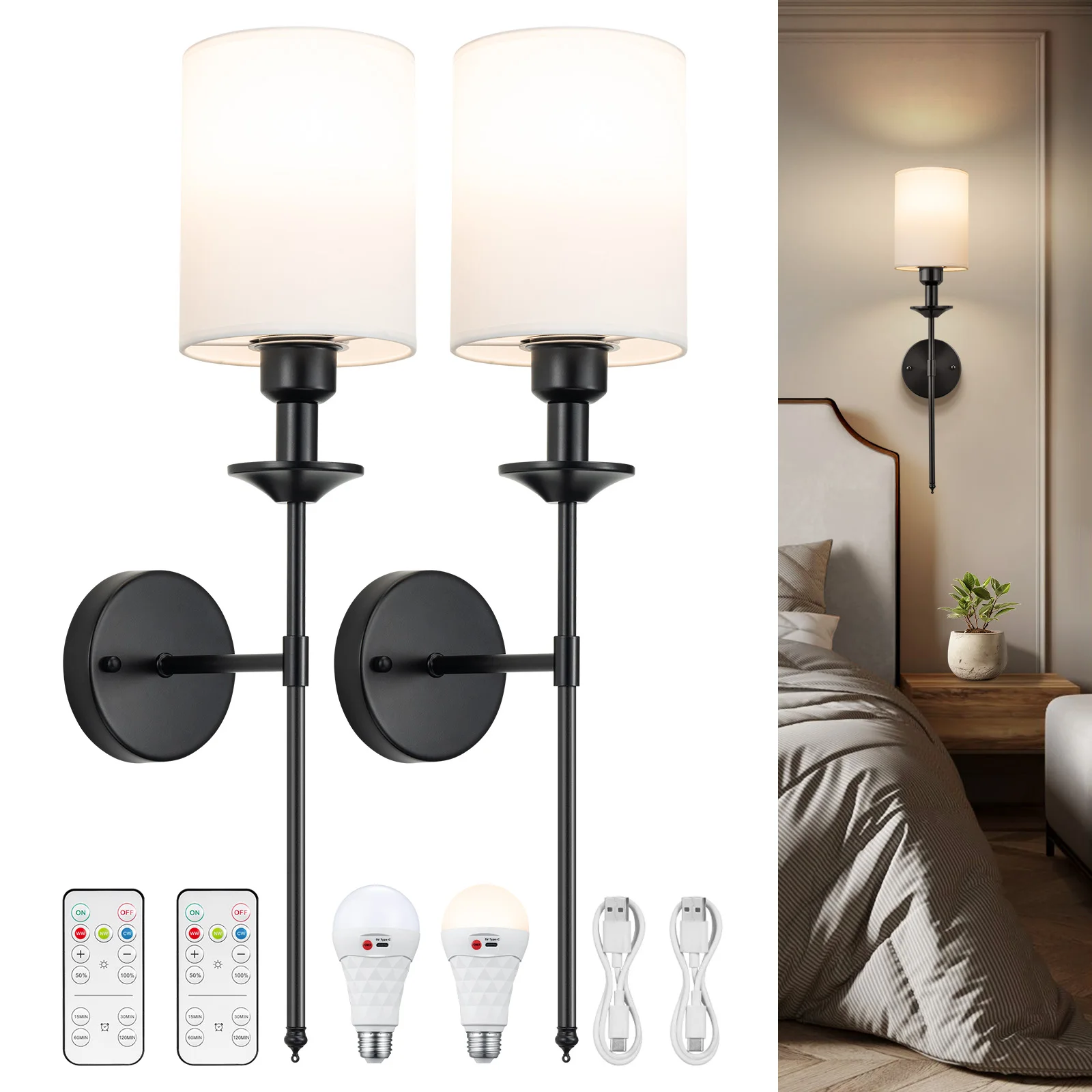 

Battery Powered Wall Sconces Rechargeable Wall Lights with Remote Dimmable Wall Decor for Bedroom Living Room