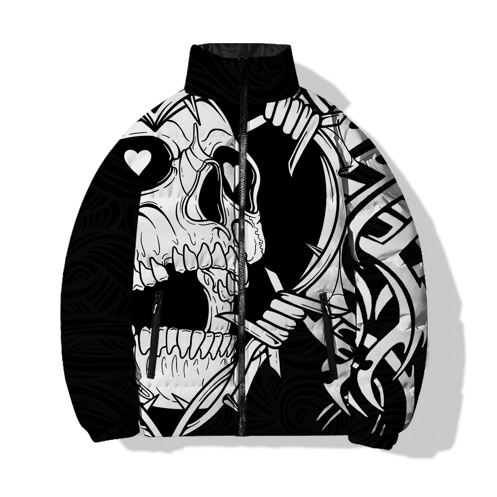 Men\'s Clothing Fashion Skull Print New Parkas Thickened Cotton Clothing Men\'s Coats Winter Trendy and Versatile Male Coat Man