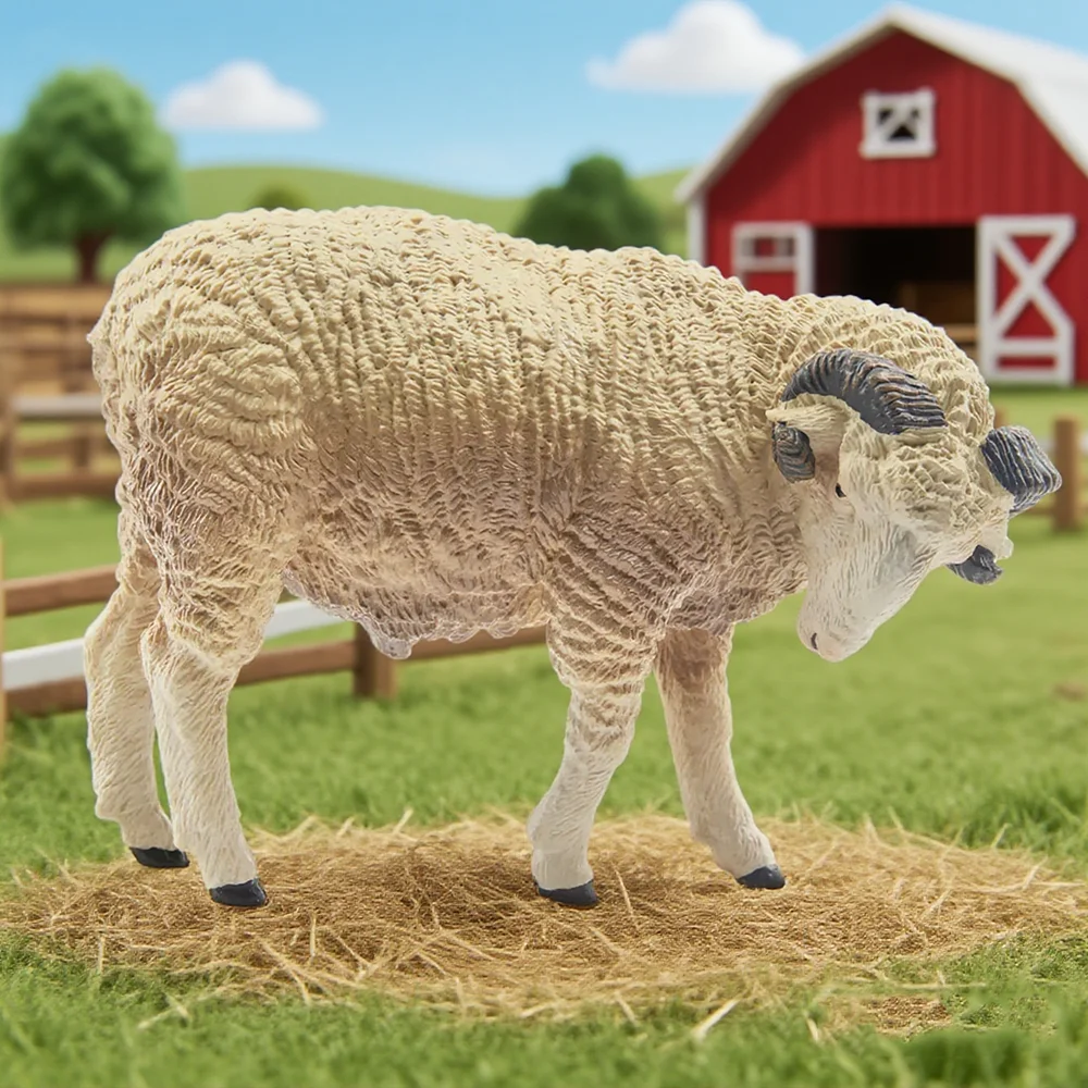 Toymany Simulation White Ram Ram Animal Model Toy Mini Figures Dolls Action Figurines Toys Children Gift Cake Decoration