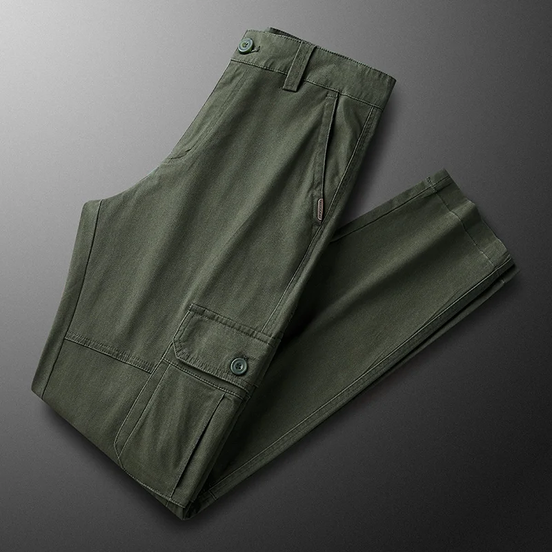 

Men's Casual Cotton Straight Leg Pants Thiened Autumn Winter Loose Fit Workwear Trousers mid Waist Long Faion Ci Sle