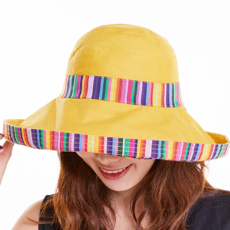 

Summer Hats For Women Large Wide Brim Cloth Sun Hat Fisherman Bucket Hat Female Foldable Sunshade Boho With Windproof Rope