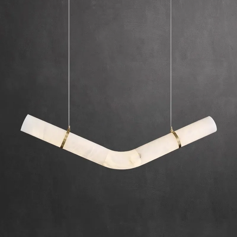 

Modern Copper Marble Pendant Lamp Netural Stone Line Hanging Chandelier Light Fixture for Dining Room Kitchen