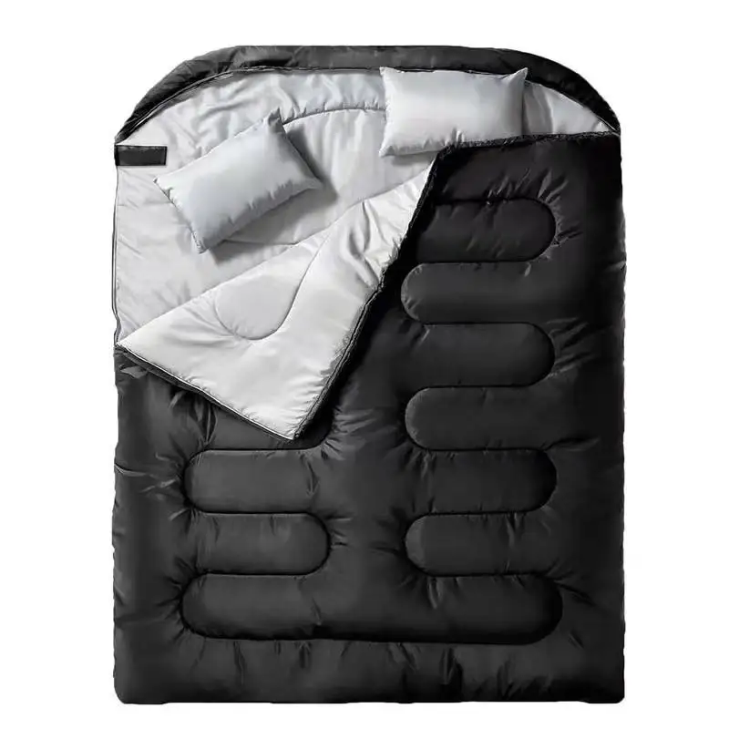 Envelope Style Hooded Double Sleeping Bag Extra Wide 2 Pillows Waterproof Winter Camping Adults 2.2m Chunya Spinning Material view 3