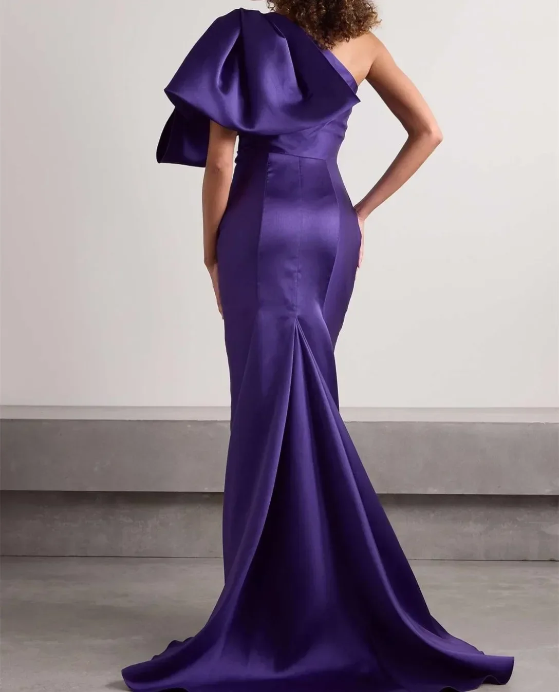 Elegante vestido largo de noche con lazo para mujer, traje de sirena, un hombro, cuello, tren de barrido musulmán, Vestidos formales de Graduación