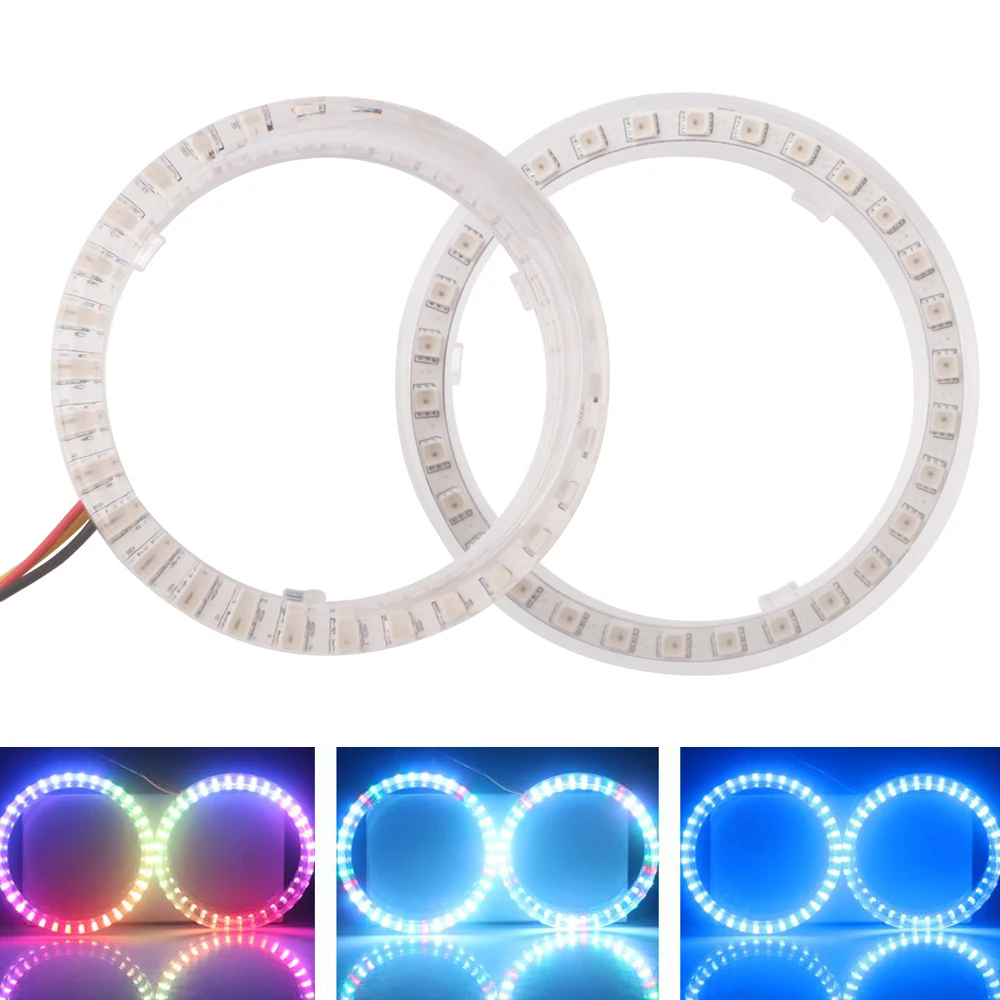 

2 шт. светодиодные кольца Halo для фар автомобиля, 12 В, приложение, ангельские глазки, указатель поворота, струящиеся, 210 режимов, 3535, чипы, мульти-ти, цвет, 80 мм, 90 мм