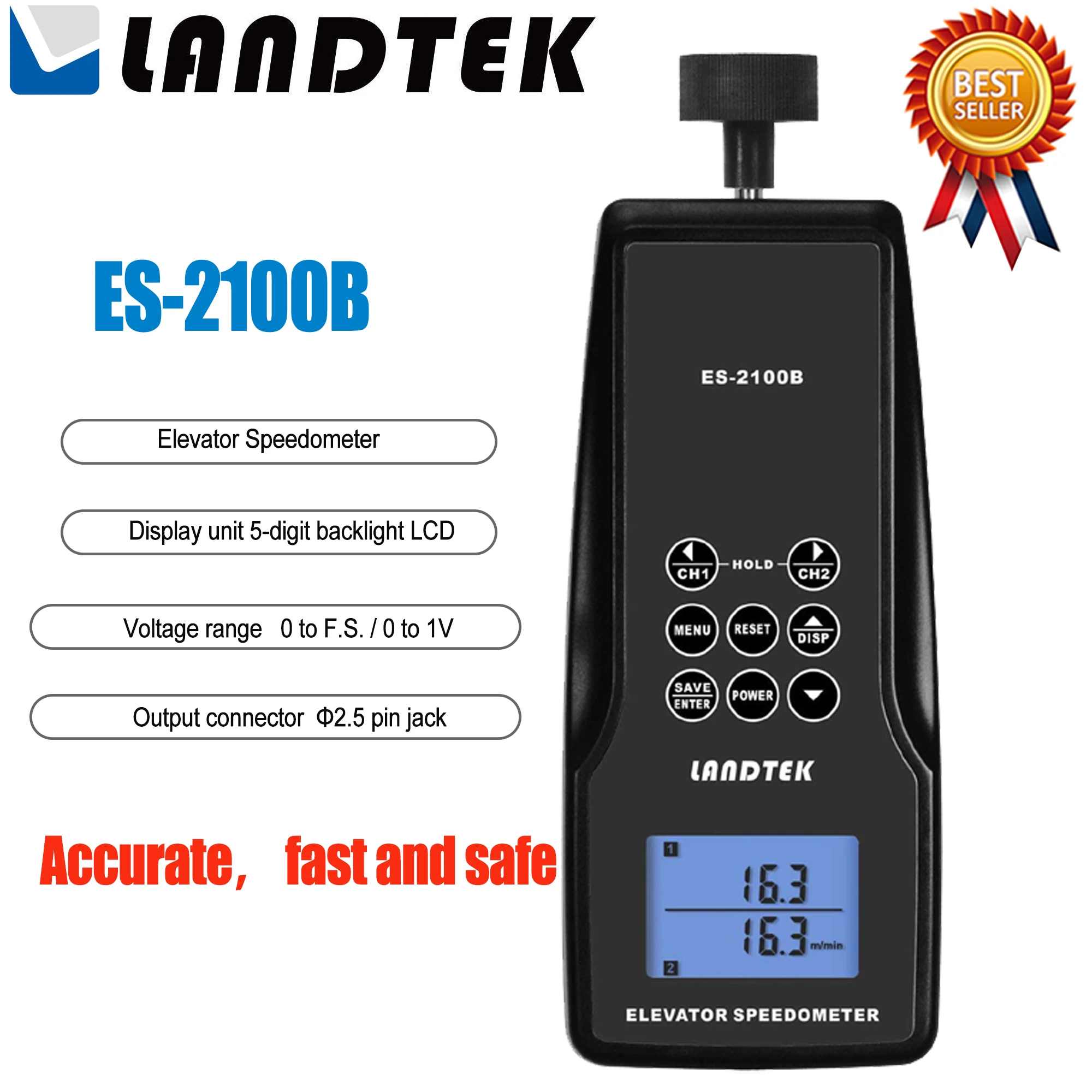 

LANDTEK ES-2100B, спидометр для лифта, ручной спидометр для регулировки обслуживания и осмотра лифта.
