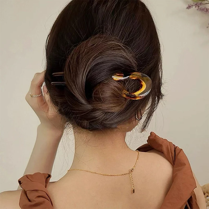 U-รูปส้อมผมแฟชั่นกระดองเต่า Acetate อะคริลิค Hairpin เรขาคณิตออกแบบ Headwear ผม Sticks ผู้หญิงอุปกรณ์เสริม