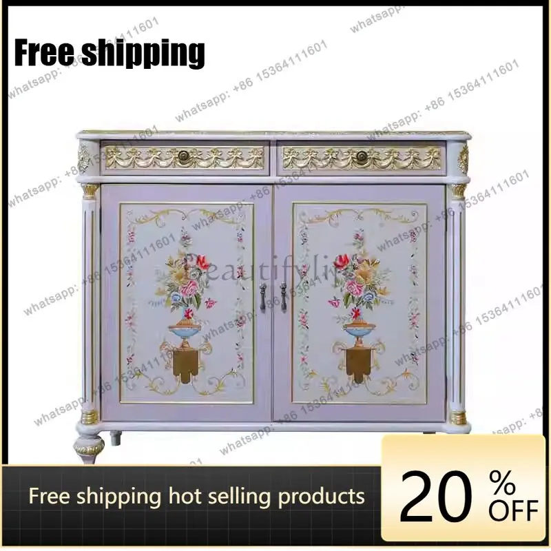 French painted solid wood cabinet European elegant purple wall living room luxury entrance cabinet