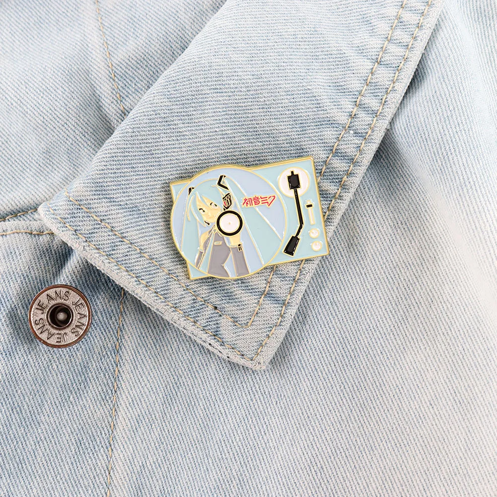 Double ponytail girl holographic projection virtual idol singer electronic music creation art design album fans metal badge pin