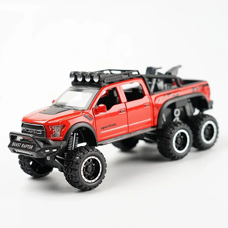 1/32 Ford Raptor F150 Off-Road Vehicle 6X6 Pickup Suspension Big Wheel Diecast Alloy Car Model Children\'s Toy Truck Boy Gift