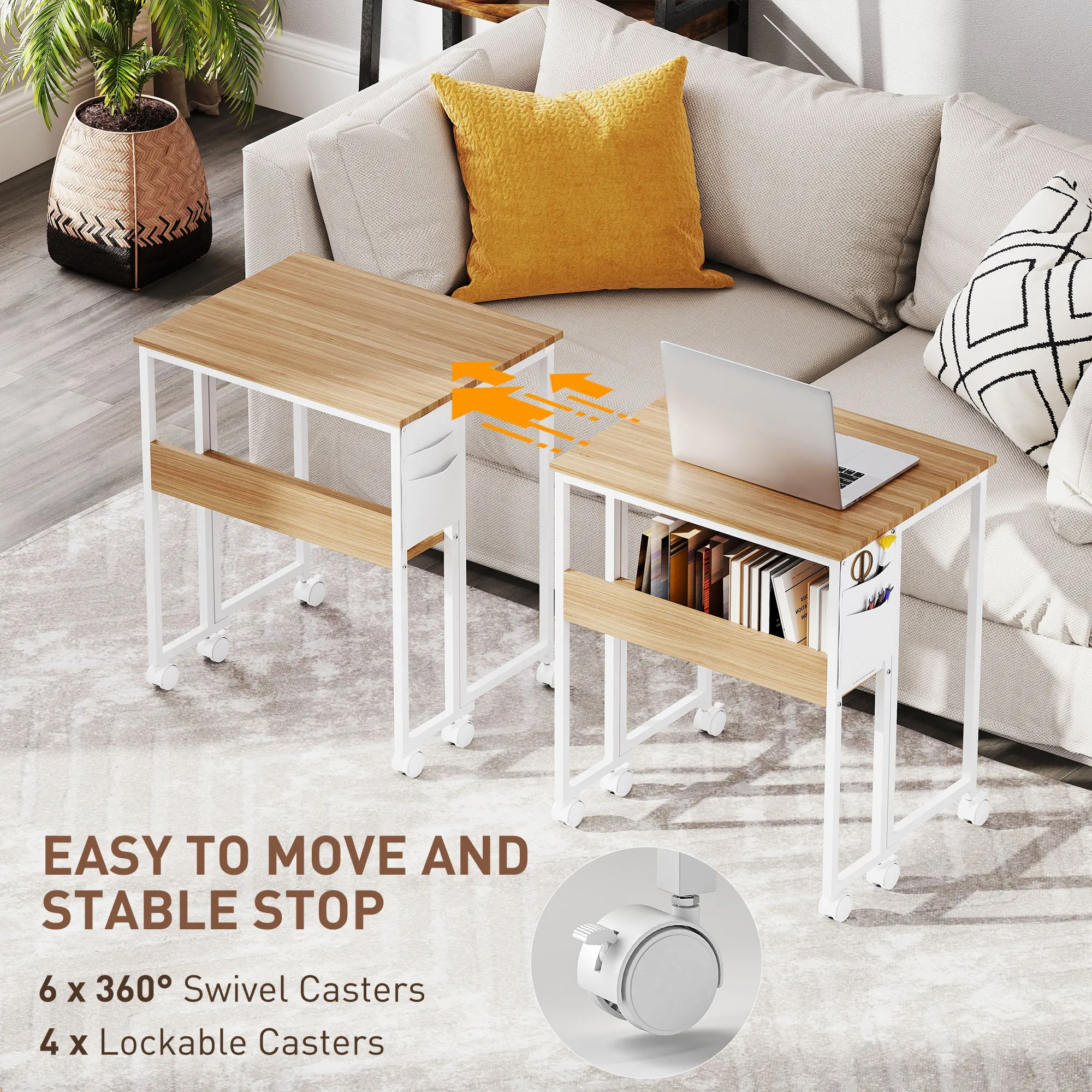 HOMCOM مكتب كمبيوتر قابل للطي مقاس 63 سم على عجلات للمساحات الصغيرة الطبيعية #6