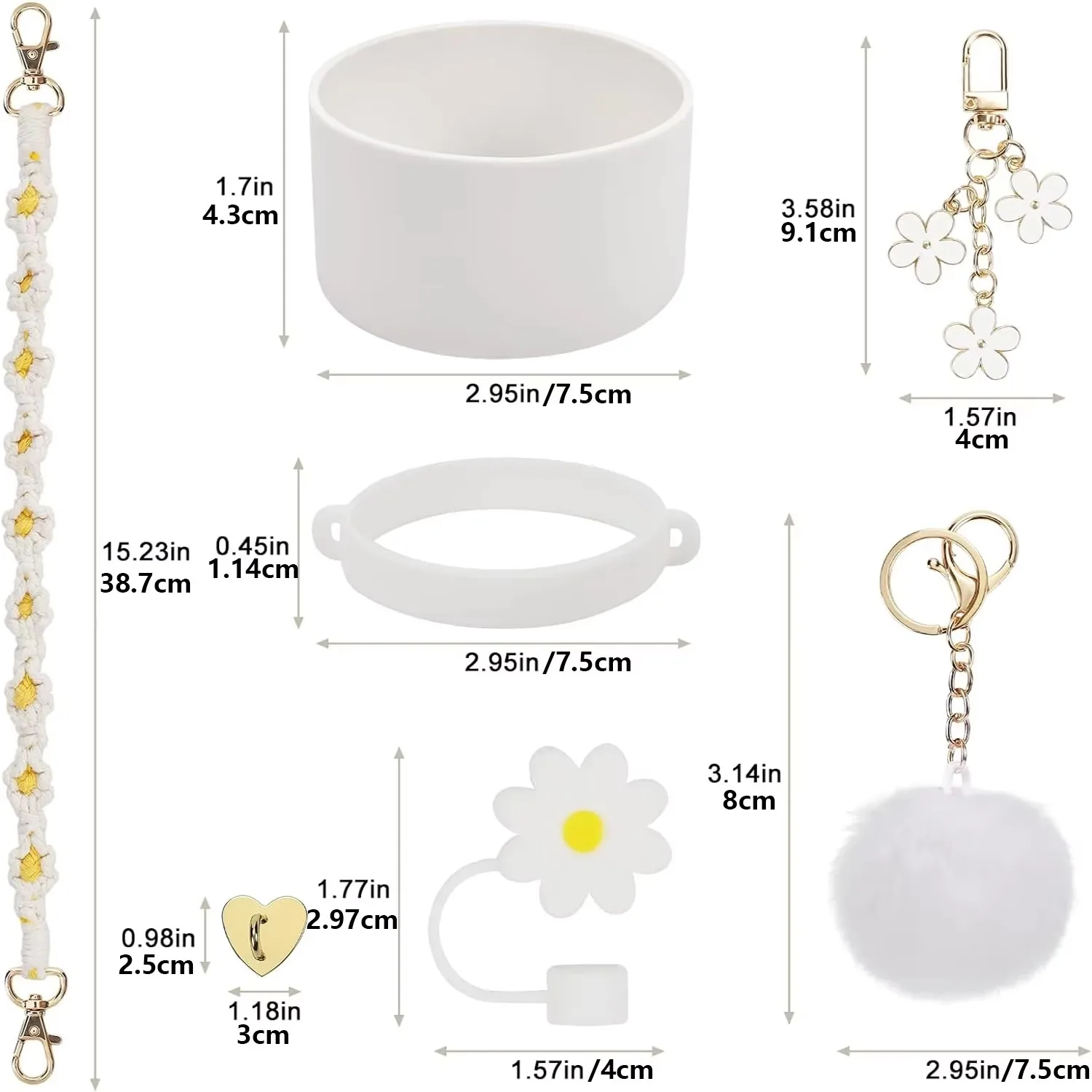 7Pcs Accessory Set Includes For Stanley Cup 1 Water Bottle Handle Strap, 1 Cup Cover, 1 Fixed Cup Cover, 1Straw Cover, 3 Charms image 3