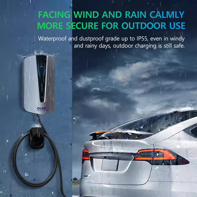 QIAO Level 2 EV Charger 7.5m Cable 7.3KW 11KW 22KW Wifi Bluetooth APP Connection Home Electric Vehicle Charging Station