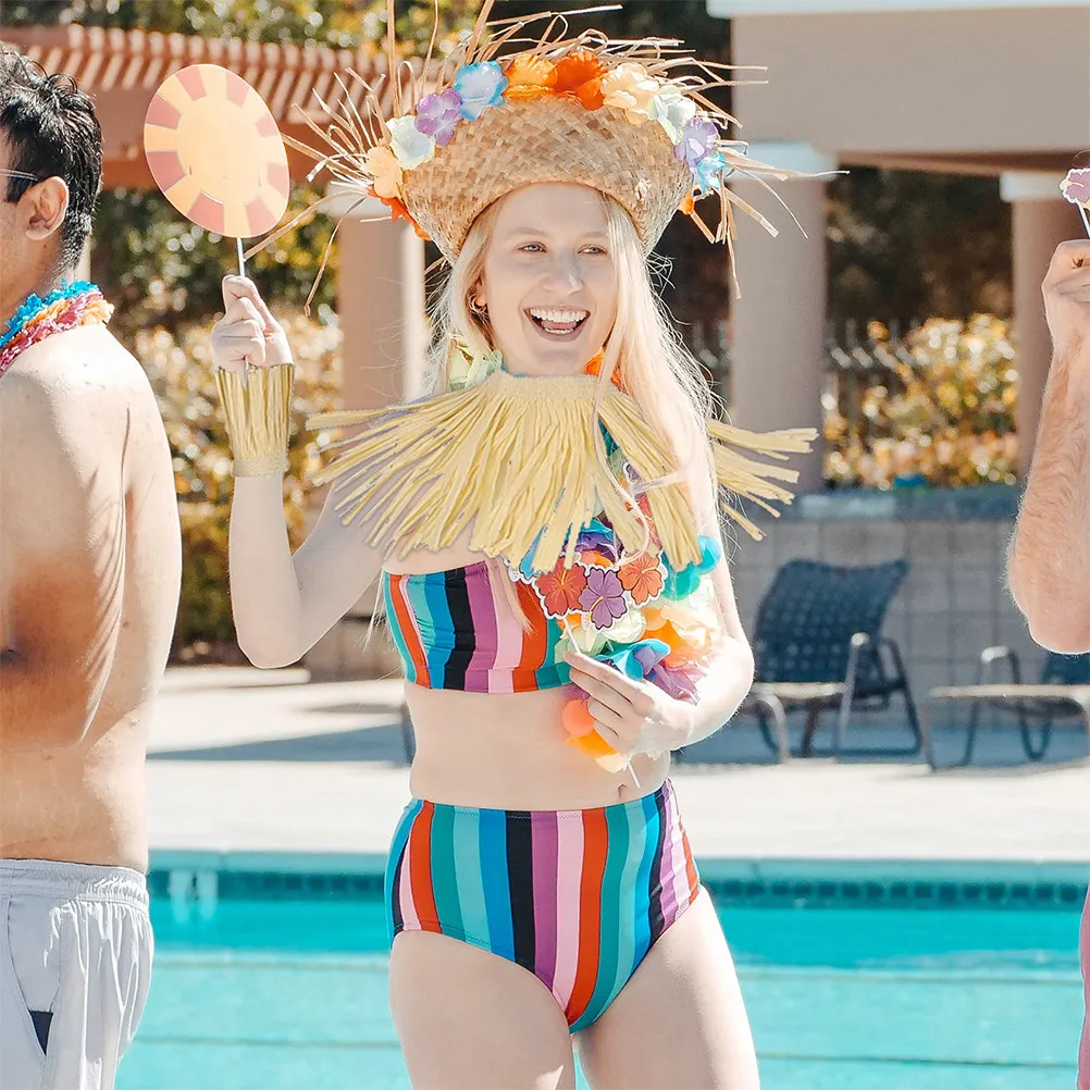 

2 комплекта гавайских юбок-хула из рафии, унисекс, для сценических выступлений, тематических вечеринок, танцев луау, с бахромой, летний реквизит