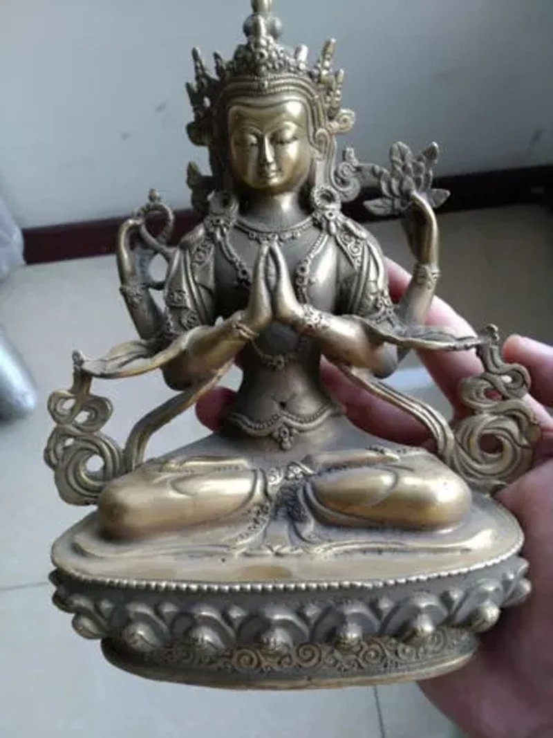 

Chenrezig 4 arms armed Kwan-yin Buddha Pure Bronze Lucky Bodhisattva Tara Statue