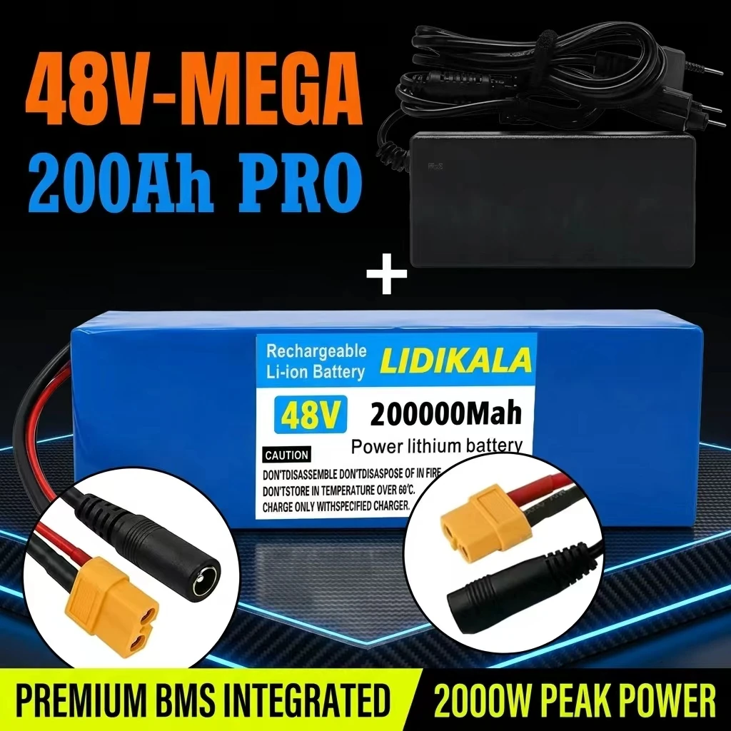 LIDIKALA 48V 200Ah 13S3P Lithium-Ionen-Ersatzakku mit integriertem BMS, für 500W-2000W Motor, städtisches Elektrofahrrad, E-Bike, EU-Lokalversand, Leistungsakku