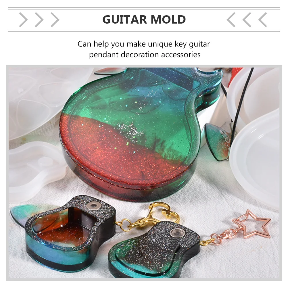 

1Set Guitar Storage Box Flexible Silicone Mold for DIY Key Chain Pendant Creative Handmade Guitar Pendant Mold