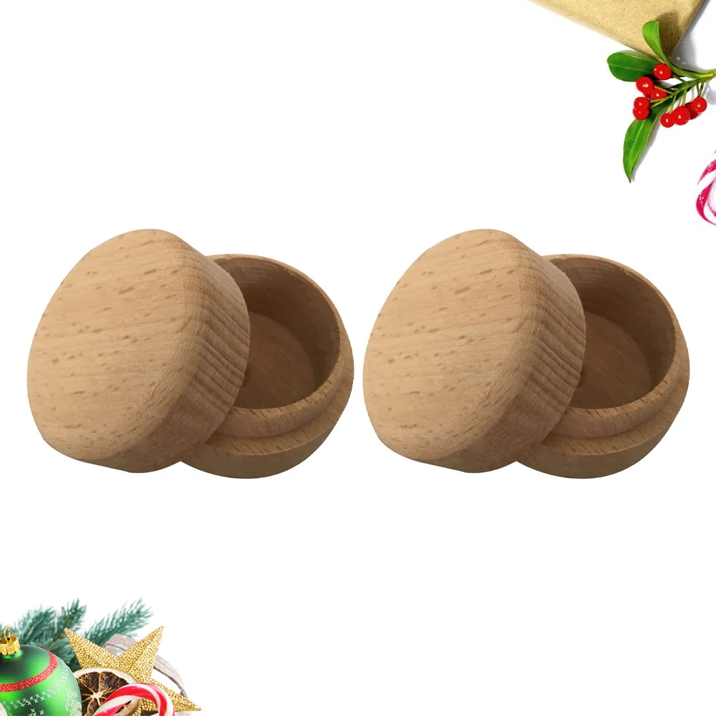 2Pcs Wood Jewelry Boxes Mini Round Storage Case for Rings Earrings Wedding Ring Storage Gift Box Decoration Wood Ring Box