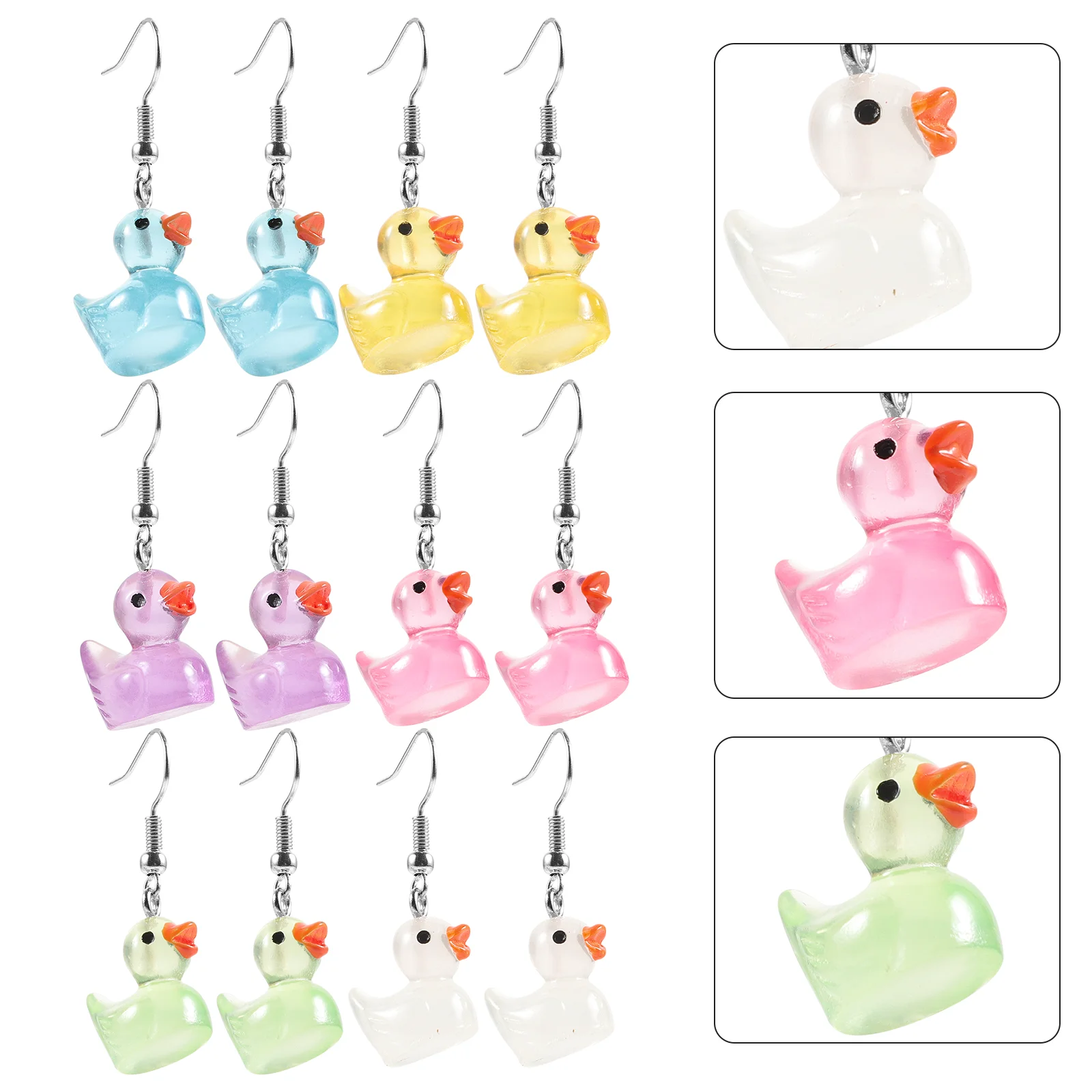 6 Pairs Cartoon Luminous Duck Earrings for Teen Girls Trendy Aesthetic Weave Statement Metal Plastic Cute