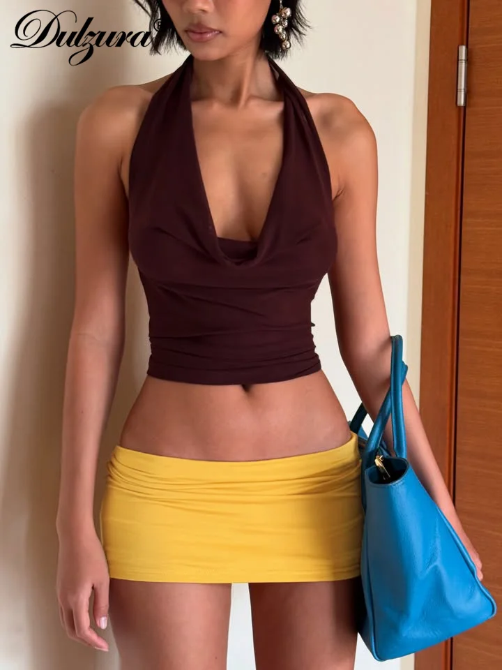 Dulzura, moda de verano, conjunto de falda Sexy elegante de 2 piezas con cuello oscilante, chaleco con cordones y espalda descubierta, Falda corta, conjunto a juego para fiesta y Club