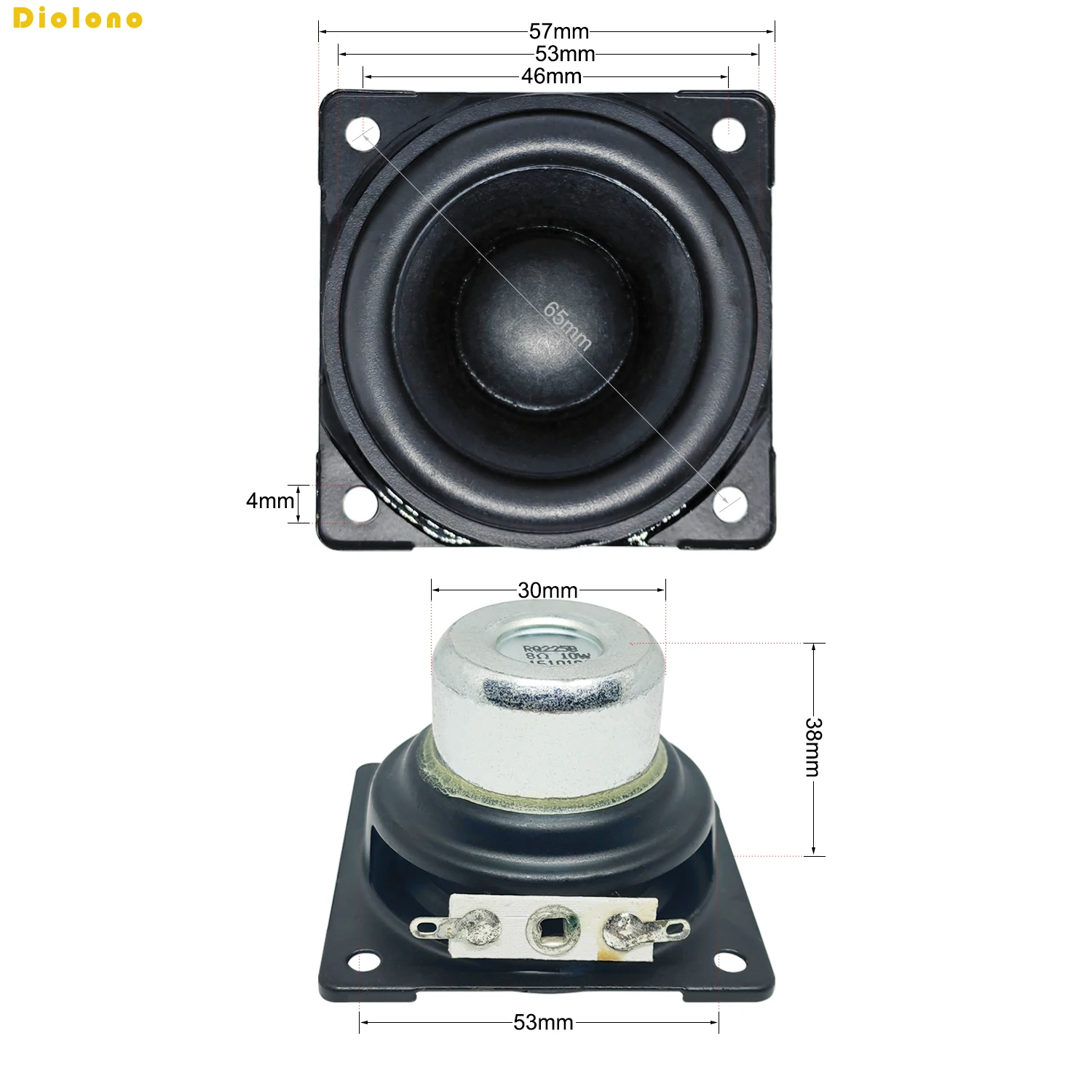 2pcs 8Ohms 10W 57mm Square 20mm Core Dual Neodymium Magnetic 38mm Long StrokeSpeaker 2 inch bluetooth Heavy Bass Loudspeaker