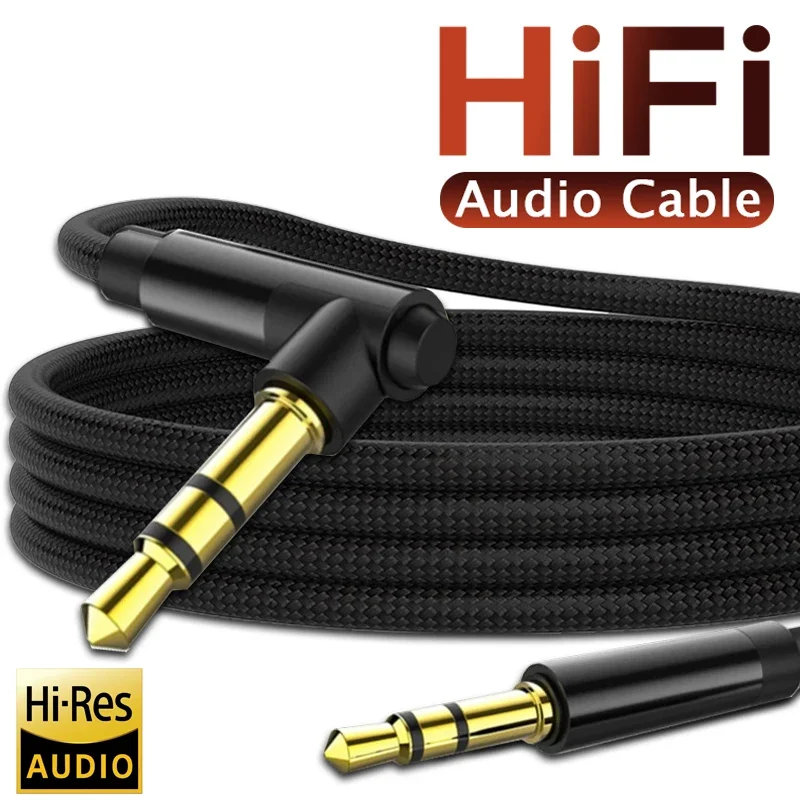 3.5mm Male To Male Audio Cables 90 Degree Right Angle Elbow 3.5mm Jack Speaker Aux Wire Braided Cord for Car Headphone MP3/4