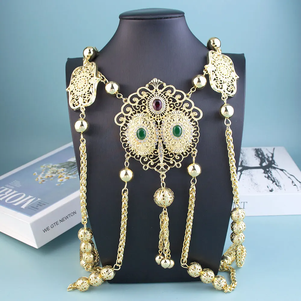 Sunspicems-Bijoux de corps de mariée marocaine pour femmes, collier long, retour initié, document JOGold, bijoux de mariage arabe, chic, Algérie