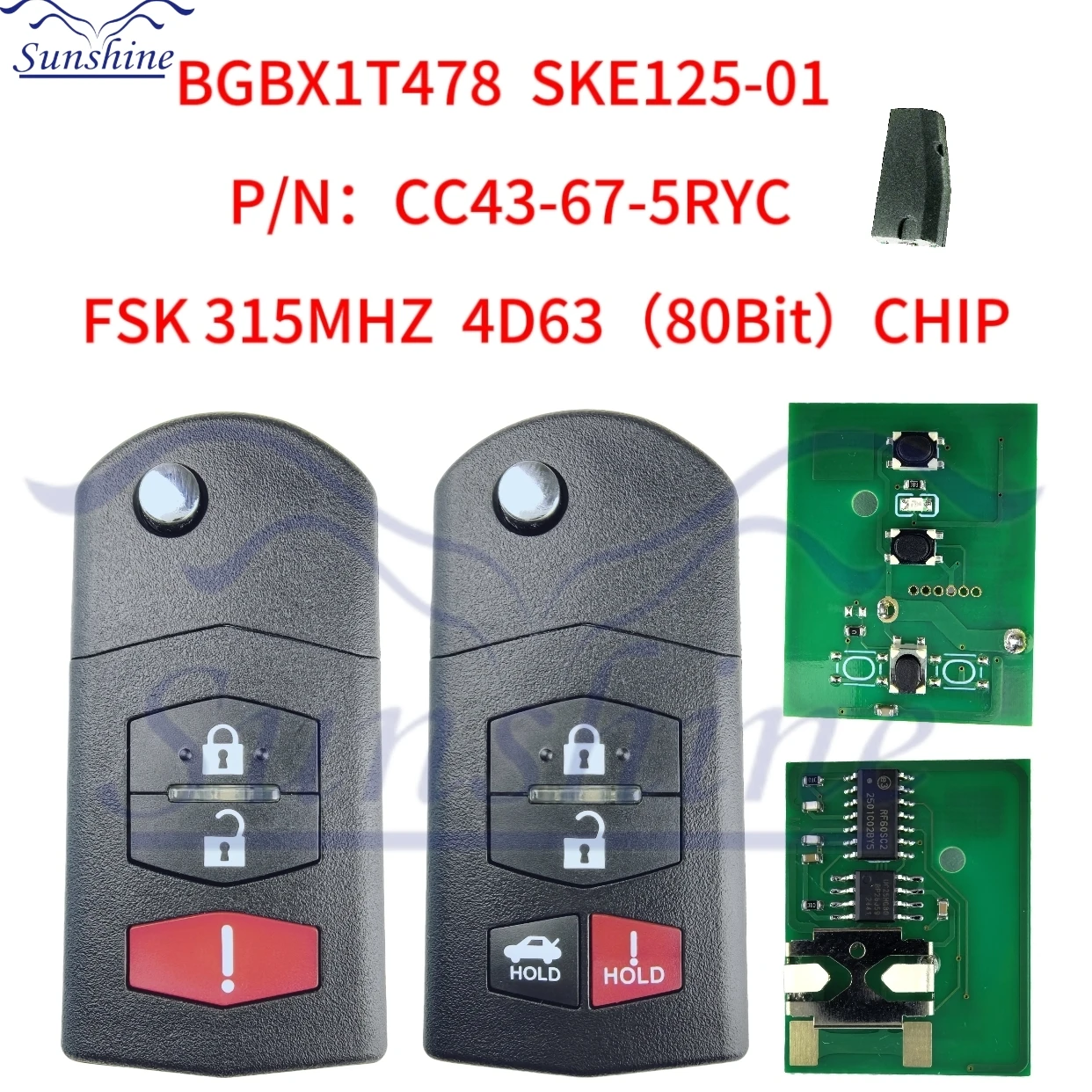 

Sunshine флип дистанционный автомобильный ключ 315 МГц 4D63 чип для Mazda 2 3 5 6 8 CX-7 CX-9 MX-5 BGBX1T478SKE125-01 CC43-67-5RYC брелок 3/4 кнопки