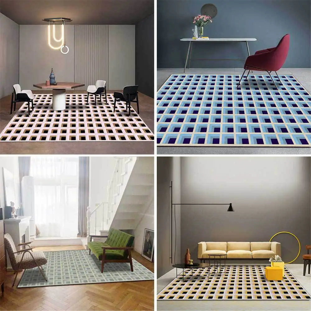 

Fashionable Modern Minimalist 3D Colorful Geometric Lattice Living Room Bedroom Bedside Carpet Floor Mat Living Room Decoration