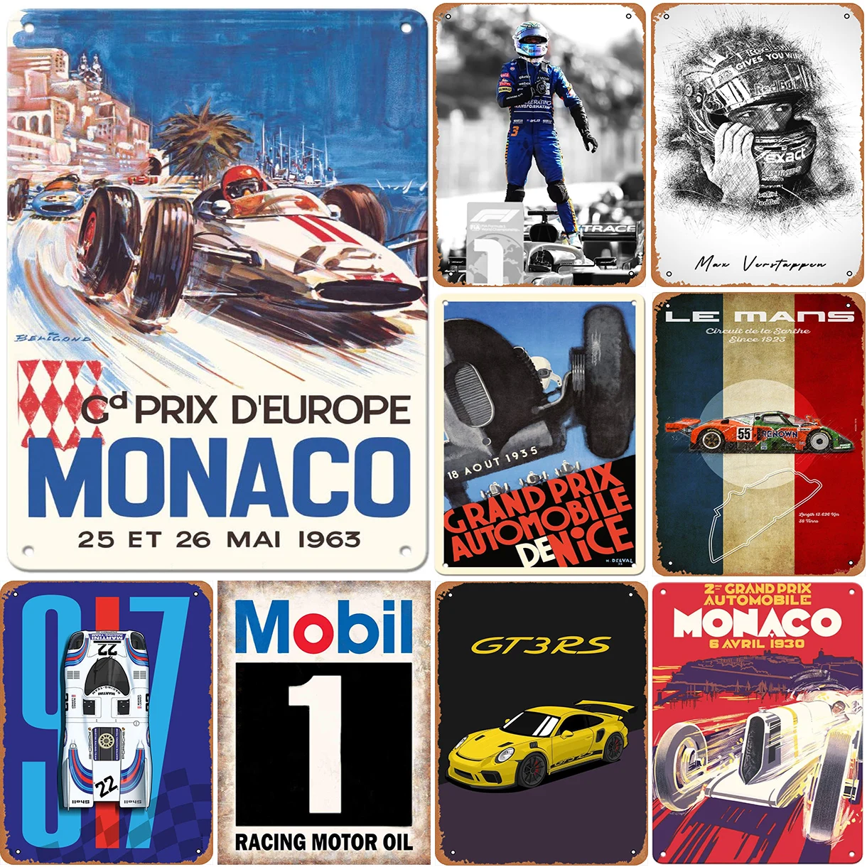 Decor Racing Vintage Metal Signs Tin Sign Monaco Grand Prix Racing Funny Poster Decor for Bar Pub Club Man Cave Wall Decoration