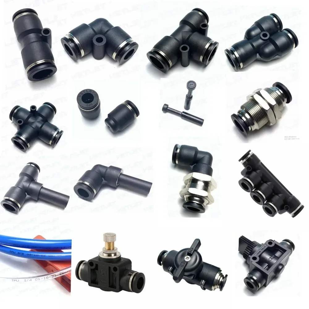 1/8" 5/32" 1/4" 5/16" 3/8" 1/2" 5/8" Cal OD Tube 2 3 4 Ways PU Elbow Tee Y Corss Push To Connect Pneumatic Air Fitting Valve