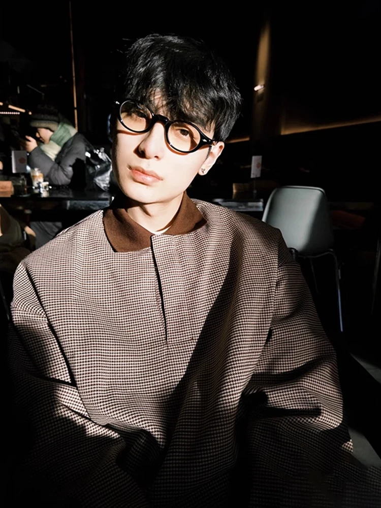 

Retro American irt Long Sve T-irt Men's Autumn Base Layer irt Old Money Hoodie Bird's Eye Pattern Casual Sle