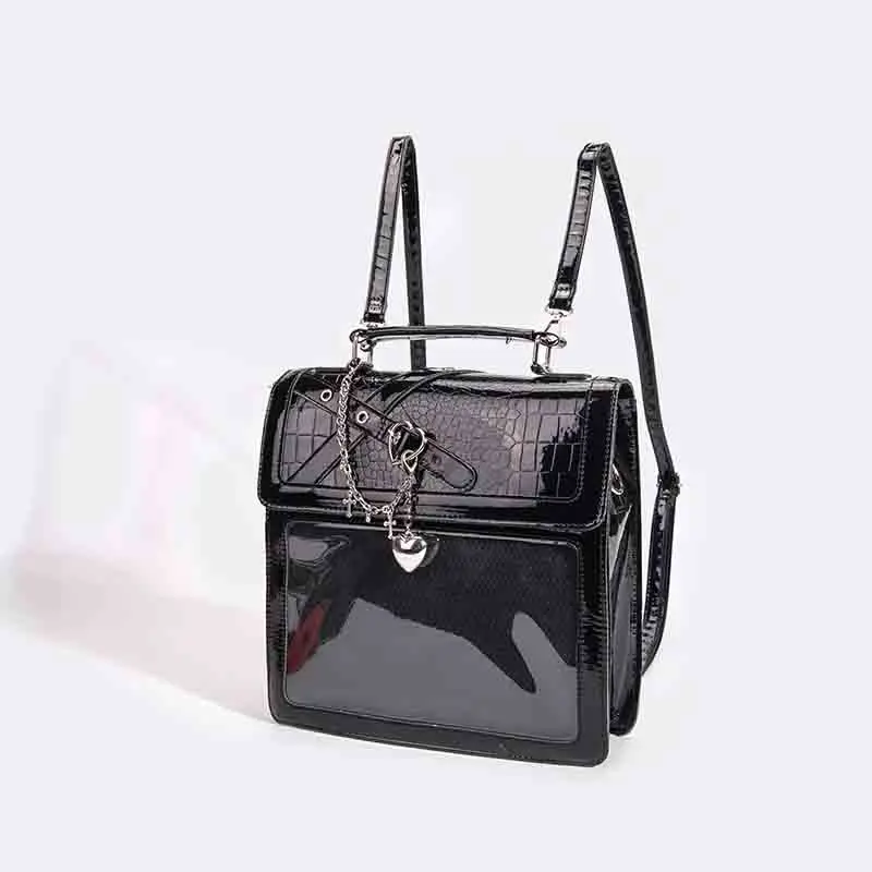 Cute Transparent Versatile Itabag Black Backpack Students Cartoon Leather Shoulder Bag Bolso Kawaii Fashionable Schoolbag