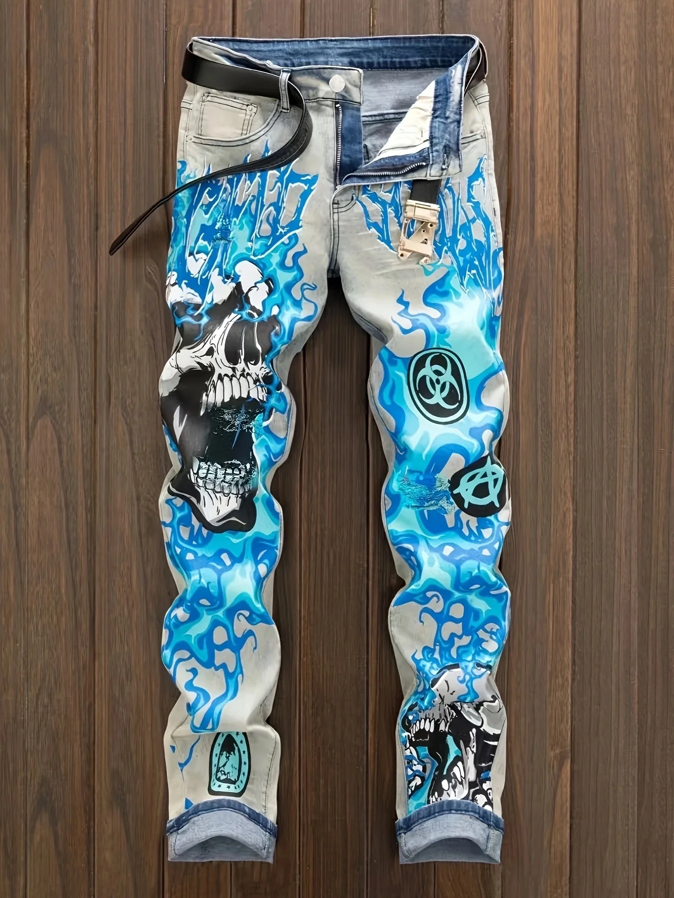 

European and American new fashion trend washed printed jeans