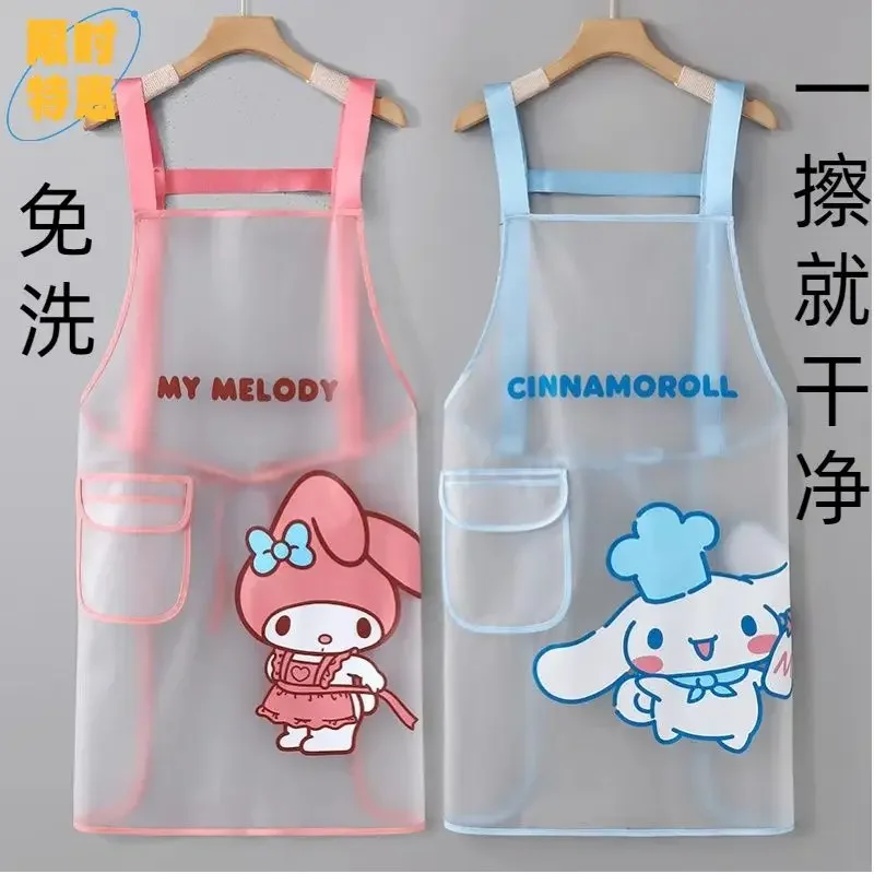 My Melody Anime Kawaii Waterproof Women Skirt Cute Sanrio Ins Cinnamoroll Transparent Cooking Household Cloth Gifts for Girls