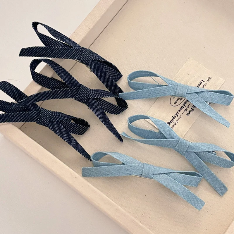 3PCS Duckbill Clip New Fashion Personality Denim Blue Fabric Bow Barrettes Hairclips Side Shredded Hair Bangs Clip