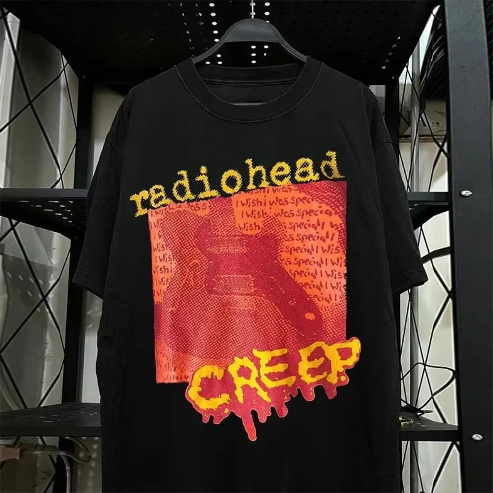 

Radiohead Radiohead Rock Band с коротким рукавом Мужская и женская футболка в стиле пост-панк Американская модная крутая летняя уличная футболка с круглым вырезом и половиной рукава