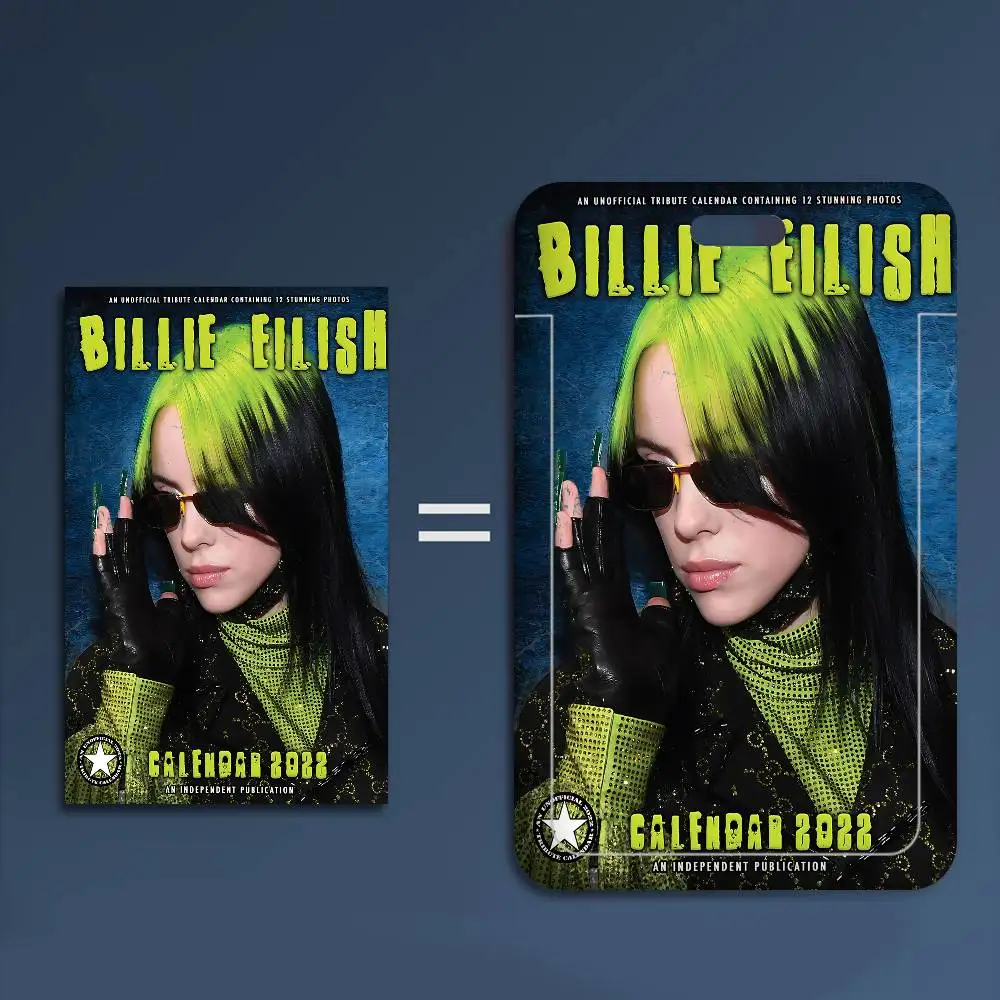 

Hot Music Star B-Billie EilishS 1Set Working Permit Case Exhibition ID Card Sleeve Holder With Work Card Cover Neck Strap
