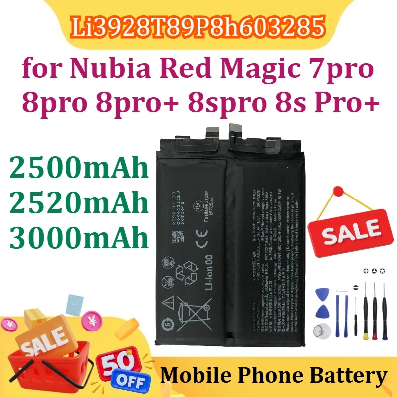 

Li3928T89P8h603285 Battery for Nubia Red Magic 7pro 8pro 8pro+ 8spro 8s Pro+ Packing Battery Built-In Battery NX729J+tools