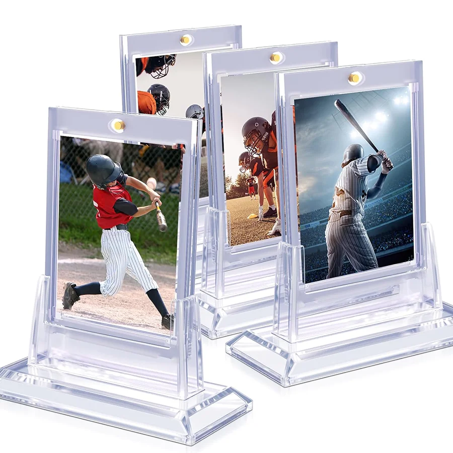 4 Card Holders for Trading Cards, Stock Card Protector (with 4 Stands), Acrylic Hard Card Set for Coordinated Vision and Display