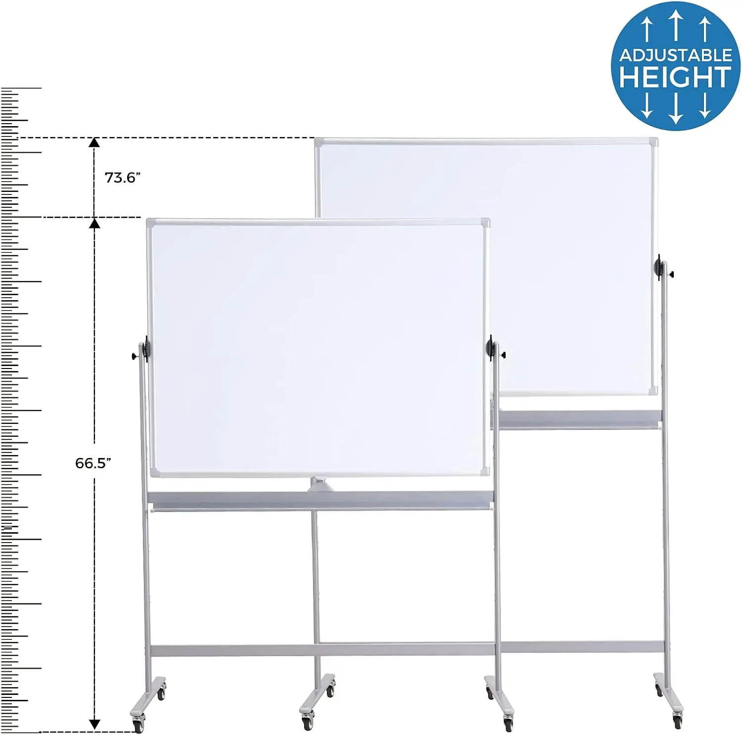 Pizarra blanca móvil magnética, 48x36 pulgadas, altura ajustable 360 °, doble cara, rodante sobre ruedas, oficina, aula, hogar Mag