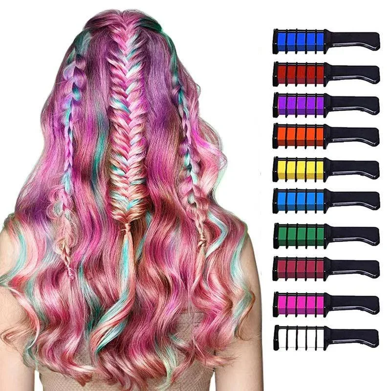 

10pcs/set Comb Washable Hair Chalks for Birthday Cosplay DIY Halloween Hair Chalk Comb Crayons Temporary Hair Color Dye