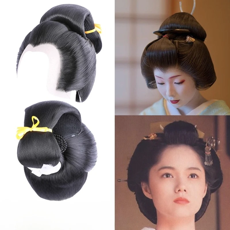 Japanese Geisha Cosplay Wig for Women Classic Retro Style Photography Accessories Movie Play Headdress Party Dress Up