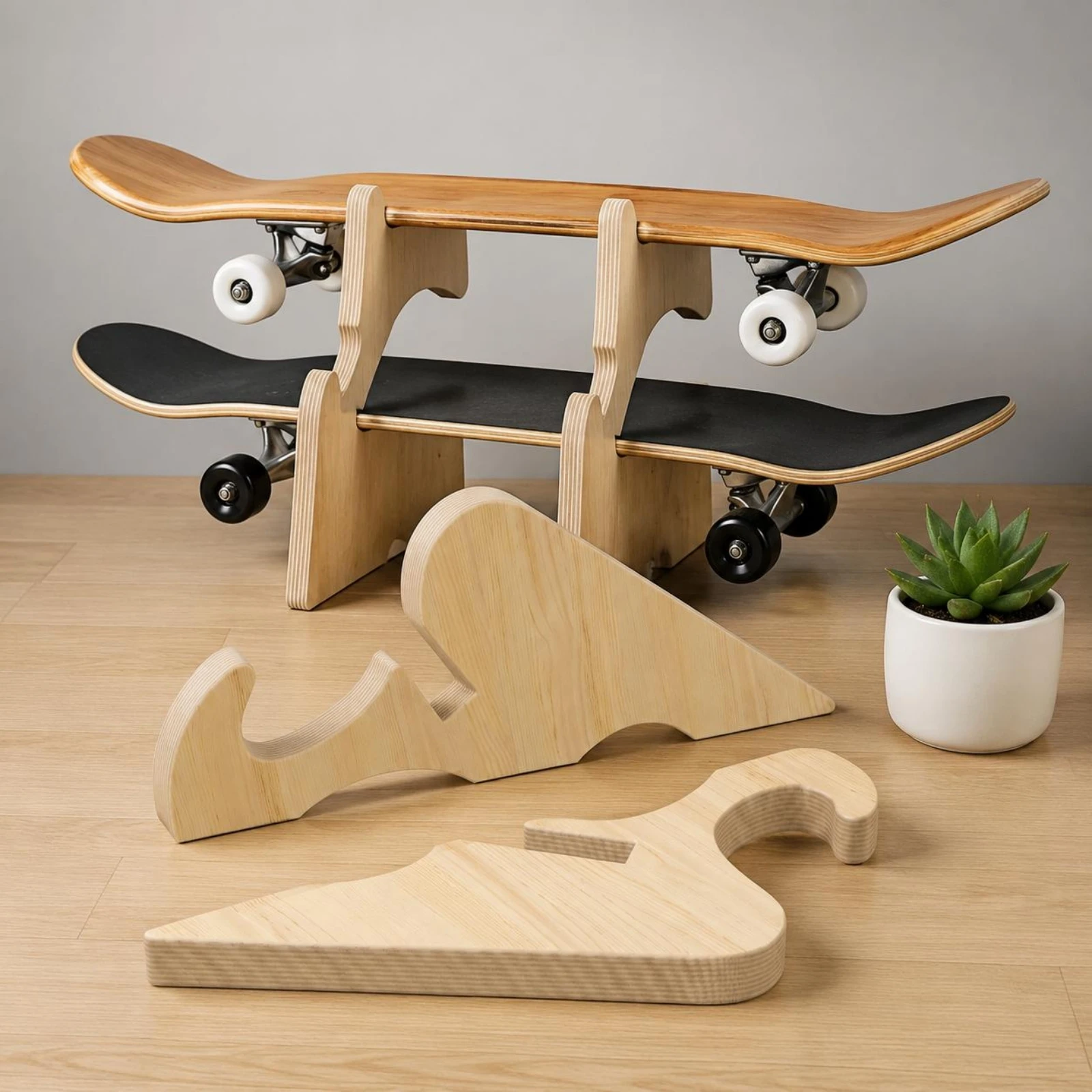 Picture 6: Wooden Skateboard Stand Solid Wood Skateboard Display Rack Snowboard Display Rack Minimalist Design Sport Storage Easy to Clean